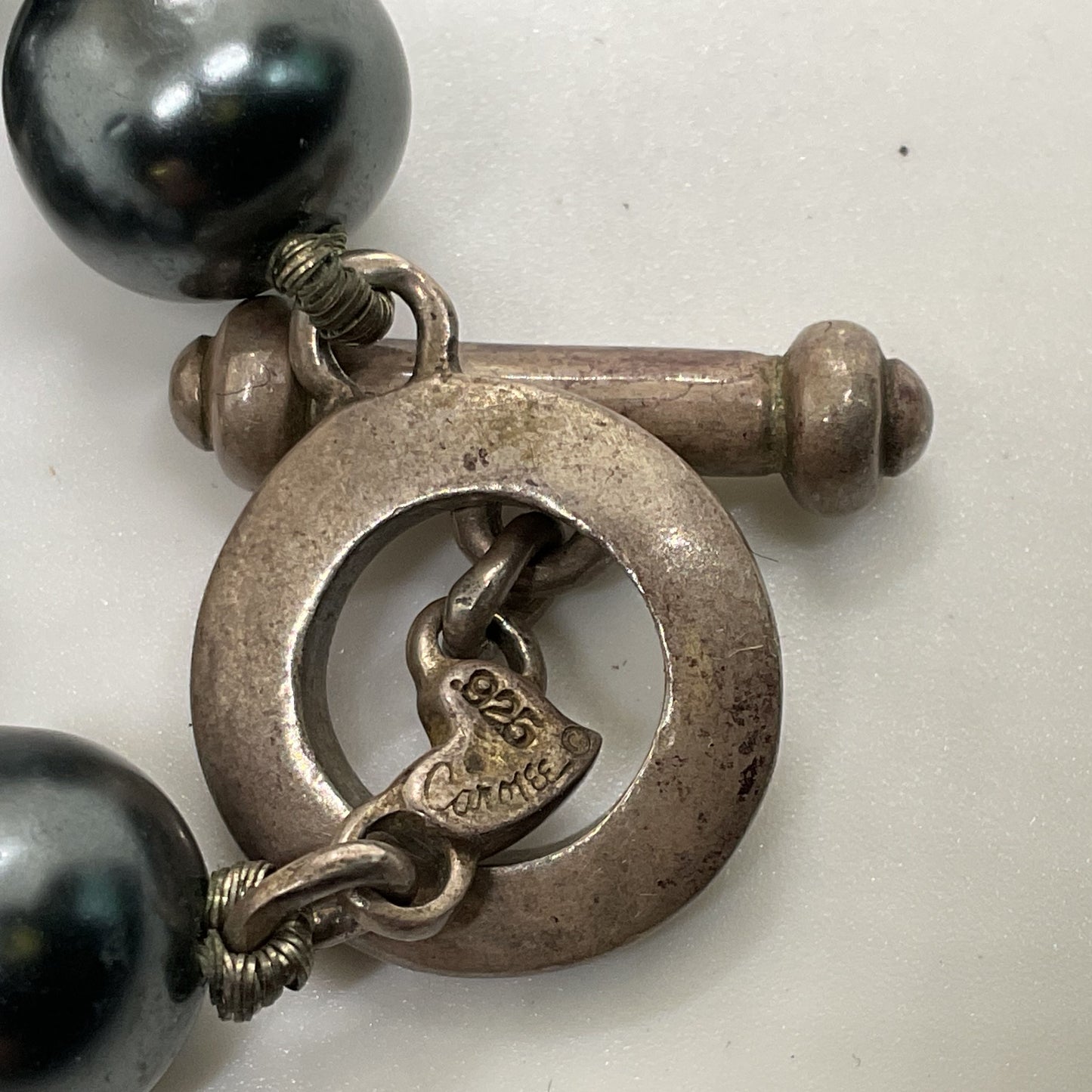 VTG. CAROLEE Sterling Silver Gray Faux Baroque Pearl Beaded Necklace- 17"