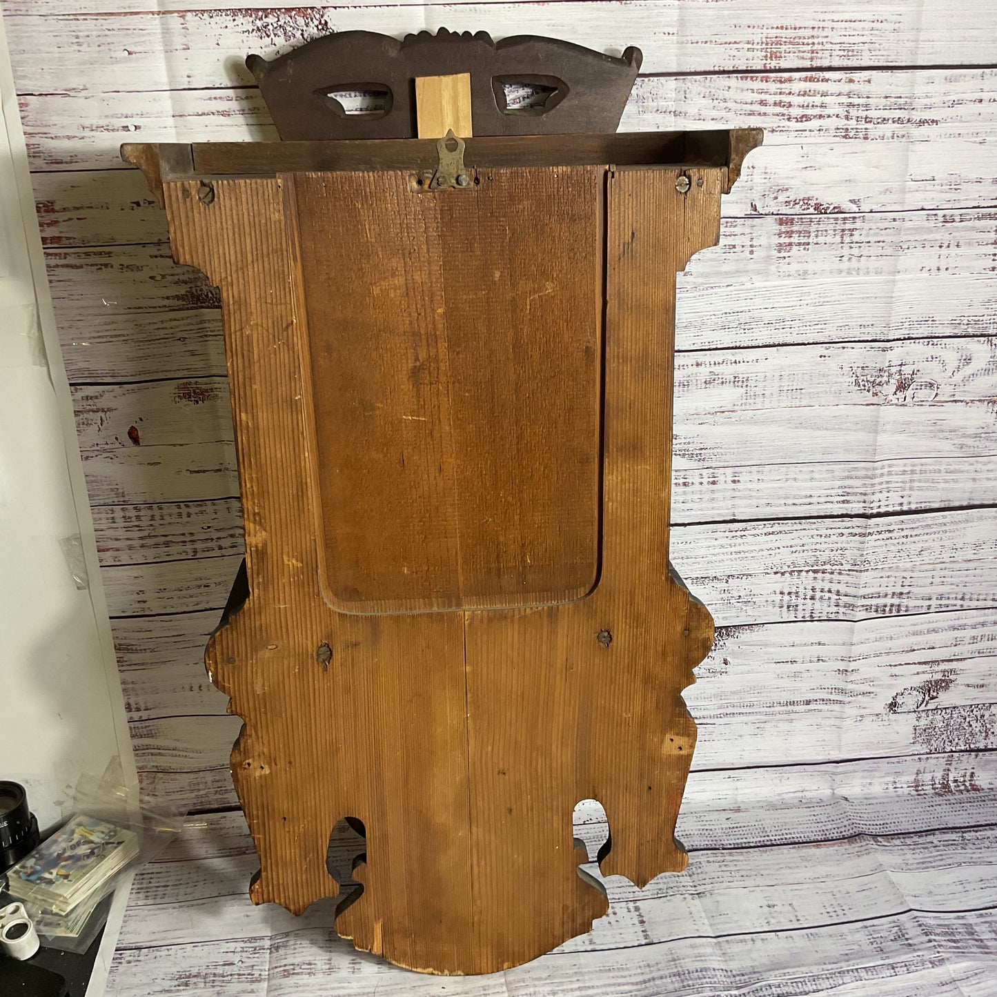 ANTIQUE German Oak Wood Pendulum Wall Clock with Keys- 28"