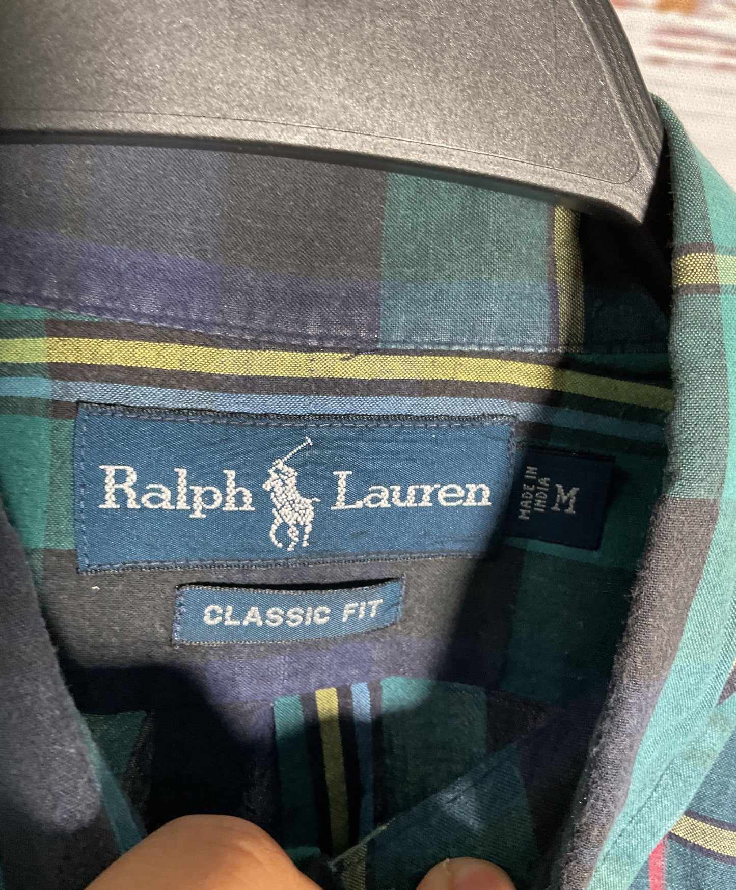 Vintage 1990's Ralph Lauren Men's Green Plaid Cotton Button Down Shirt Size M