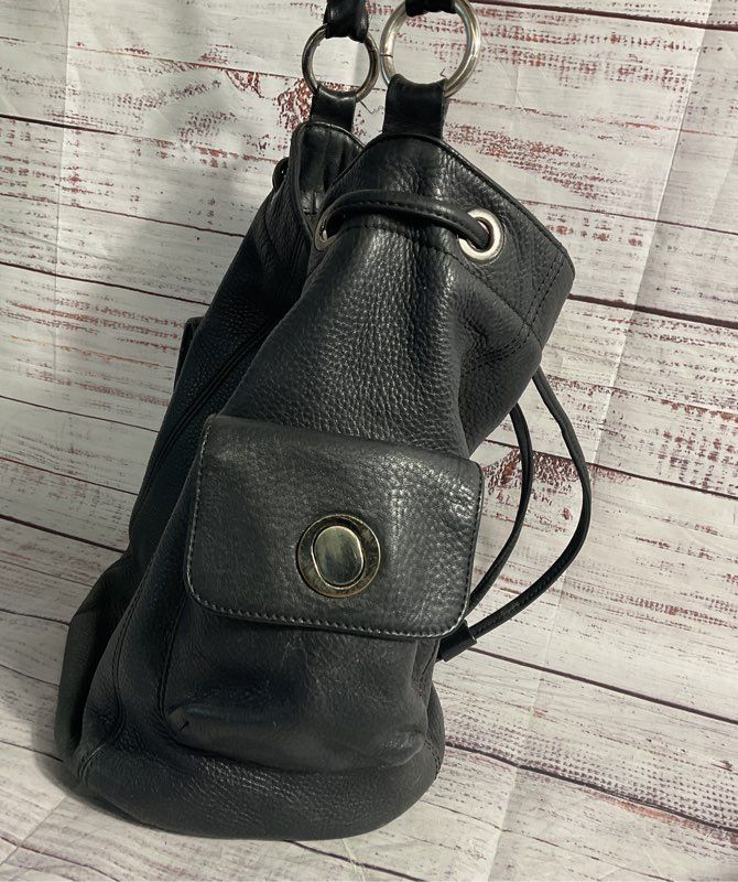 Oroton Women's Black Genuine Leather Bucket & Drawstring Satchel Shoulder Bag