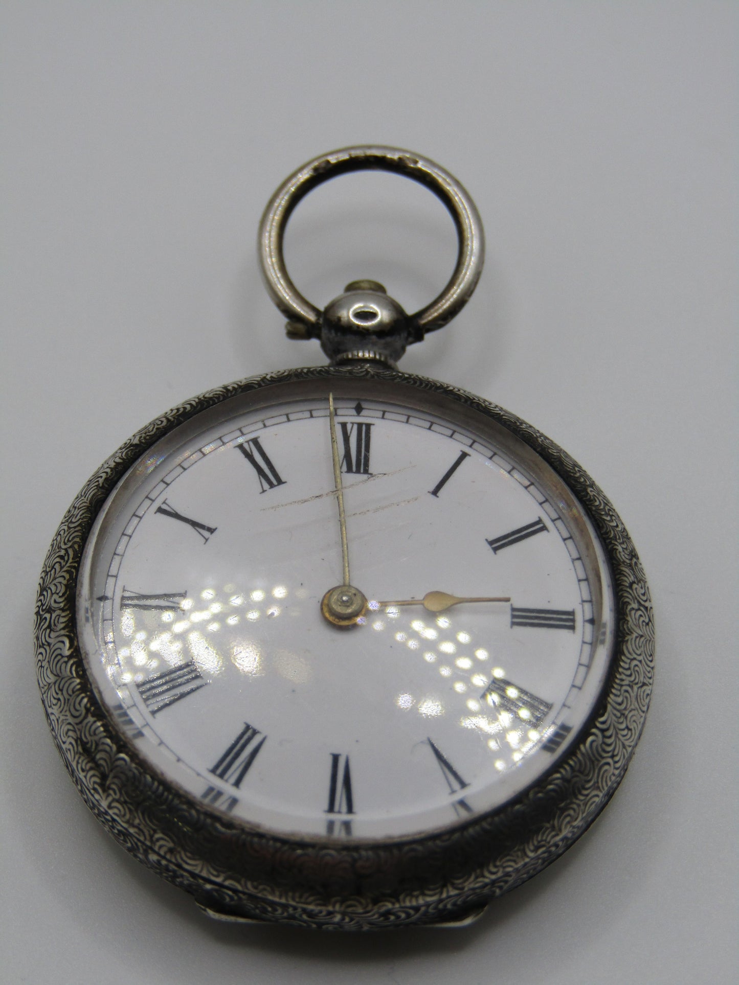 Antique David Perret & Fils The Plan Ornate Sterling Silver Pocket Watch