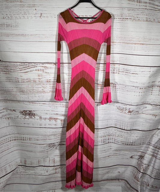 NWT Women's Significant Other Pink & Brown Striped Maxi Dress Size 6 Retail $225
