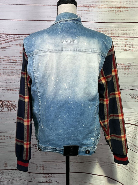 Makobi Flannel Sleeve Denim Jacket Multicolor M