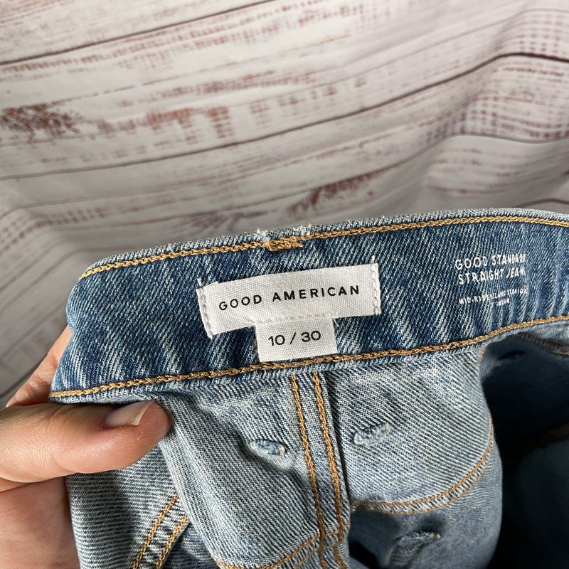 NWT Good American Good Standard Straight Leg Mid Indigo Denim Jeans - Size 8