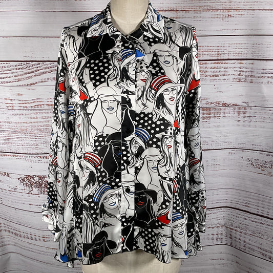 NWT JEFF GALLANO Paris Women's Print Long Sleeve Collar Blouse- SZ 2