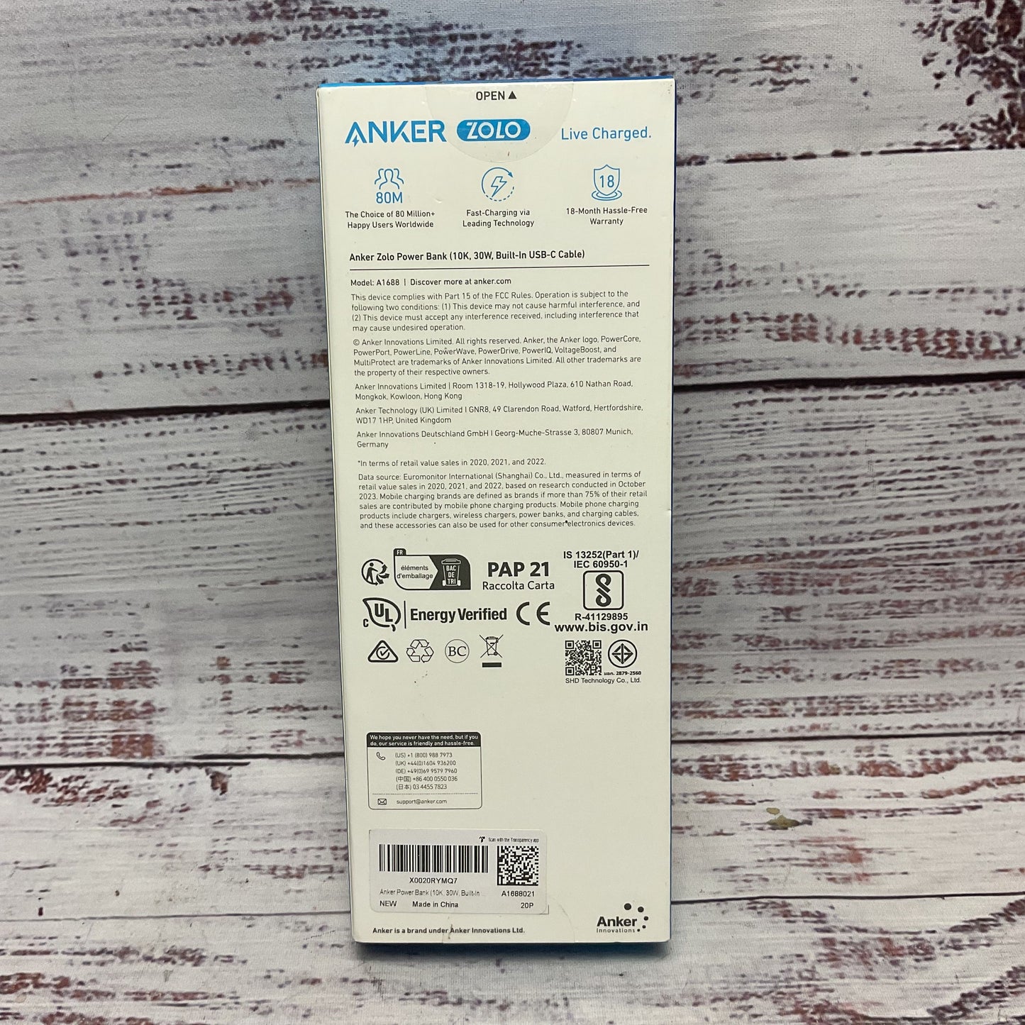 Anker Zolo 10,000mAh 30W Built-in USB-C Cable Charger Battery New