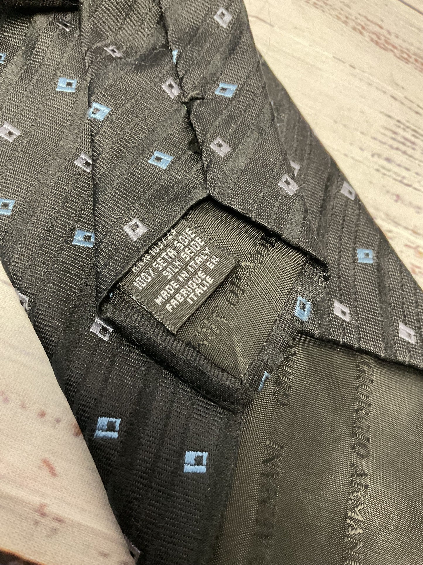 Giorgio Armani Black Blue Grey Pattern Neck Tie - Size 58"