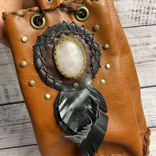 Brown Leather Western Style Shoulder Medicine Bag - Size 8"