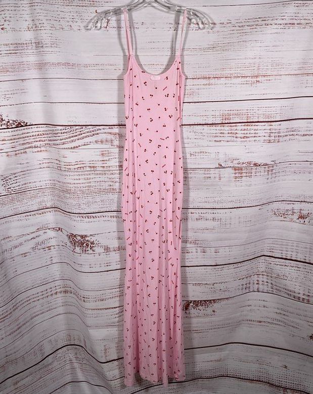 Skims Soft Lounge Long Slip Cherry Print Dress Pink S