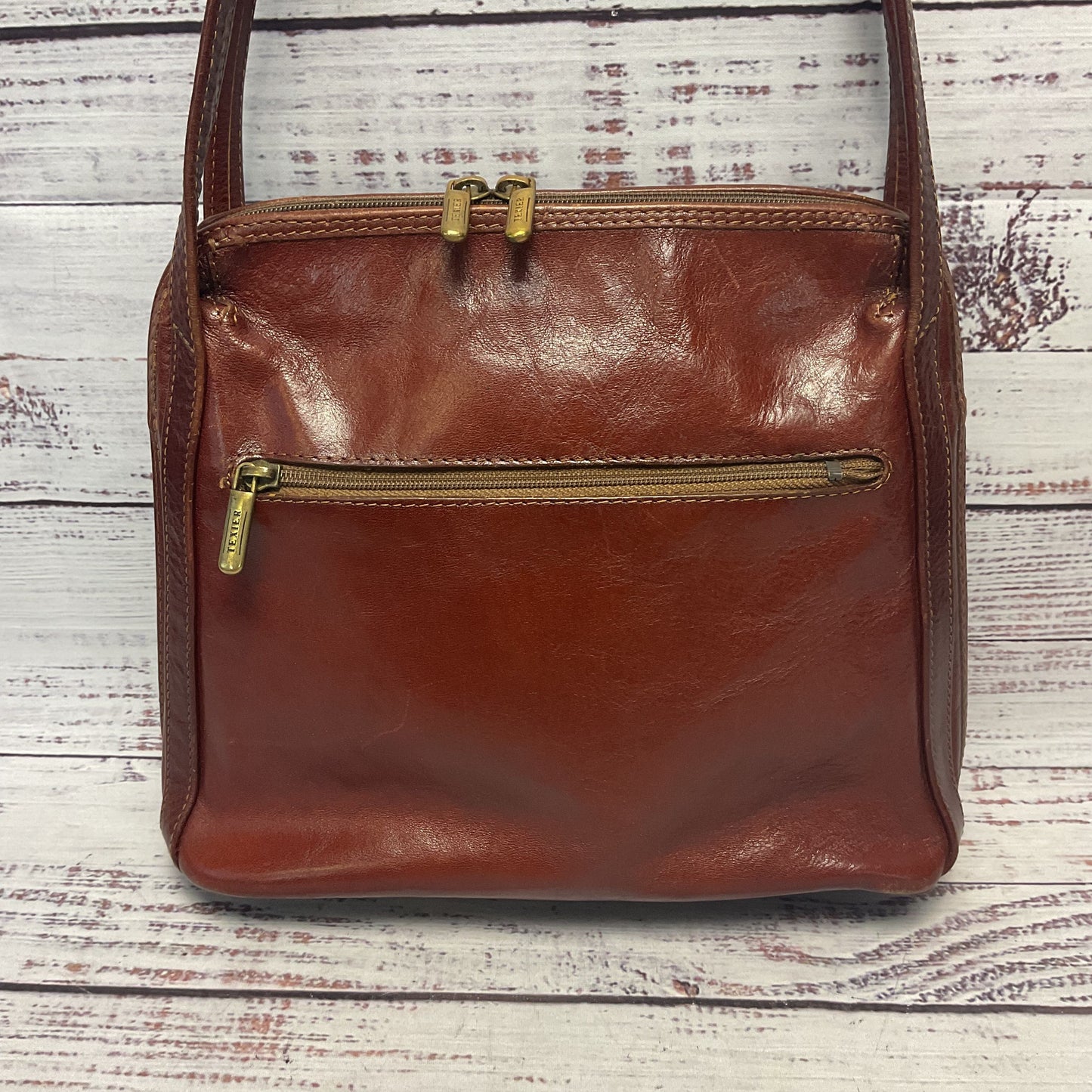 Texier Brown Leather Shoulder Bag 10"x3.5"x8"