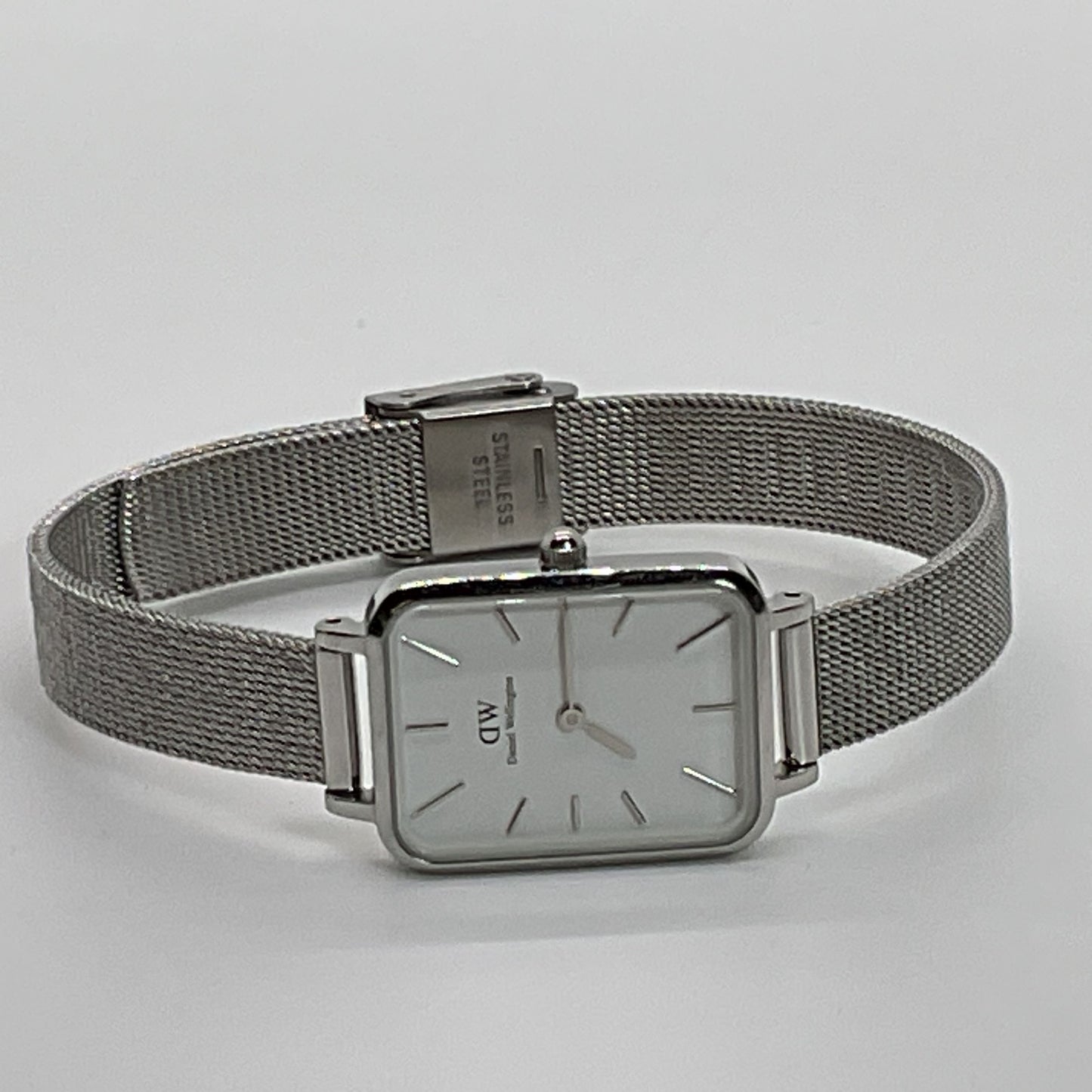 DANIEL WELLINGTON Silver Tone Rectangle Mesh Band Women's Watch