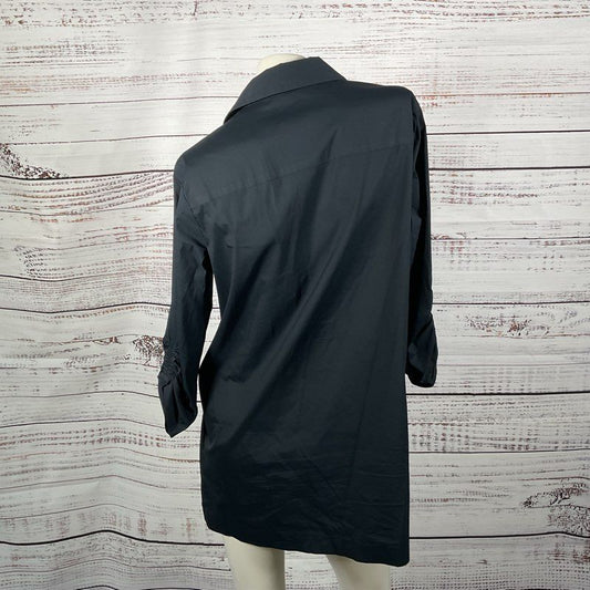 Worth New York Black Button Up Mini Shirt Dress w/ Cinched Sleeves Size M