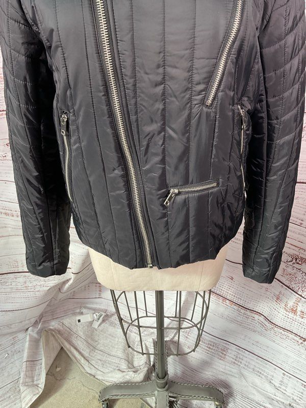 Diesel Women's Biker Black Puffer Jacket Size XXL Inner Wolf Print