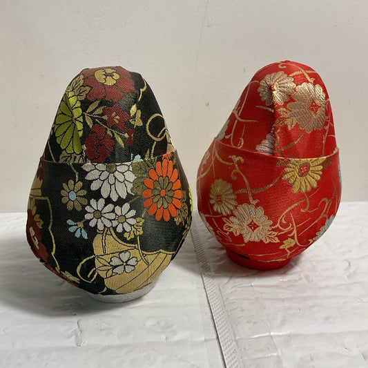 VTG. Japanese Hime Daruma Roly Poly Wedding Dolls Set of 2 6"