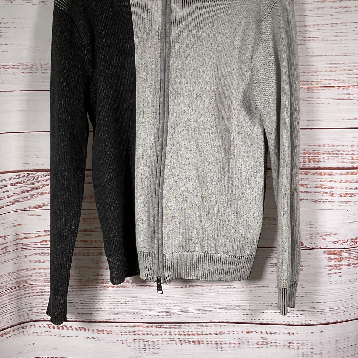 ARMANI EXCHANGE A/X Men's Gray Black Knit Cable Zip Up Cardigan Sweater- SZ L