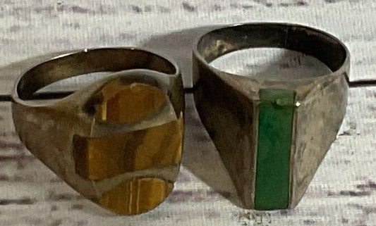 Set of 2 VTG. Sterling Silver Turquoise & Tiger's Eye Rings- SZ 8 & 10