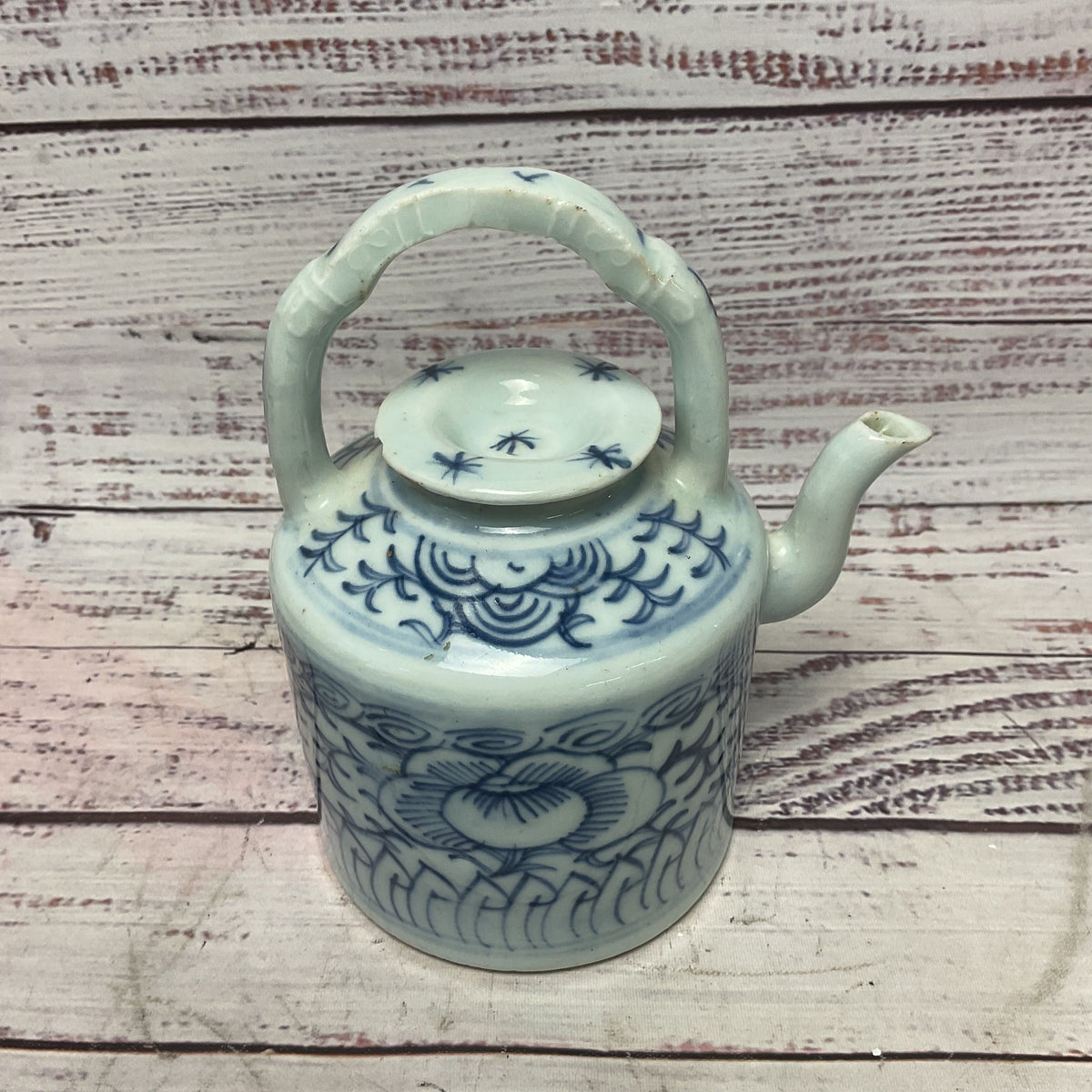 Chinese Blue White Lotus Flower Design Ceramic Porcelain Tea Pot 5"x3"x5.5"