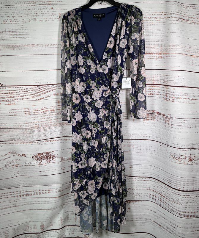 NWT Women's Laundry by Shelli Segal Pink and Blue Floral Mesh Wrap Dress Size 0