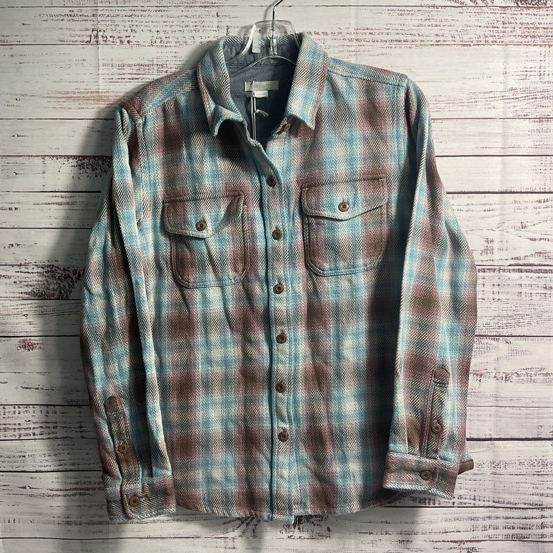 NWT Outerknown Blanket Shirt Blue/Brown Plaid Twill Cotton Button Up Shirt XS/S