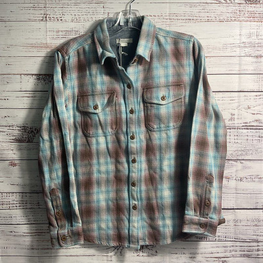 NWT Outerknown Blanket Shirt Blue/Brown Plaid Twill Cotton Button Up Shirt XS/S