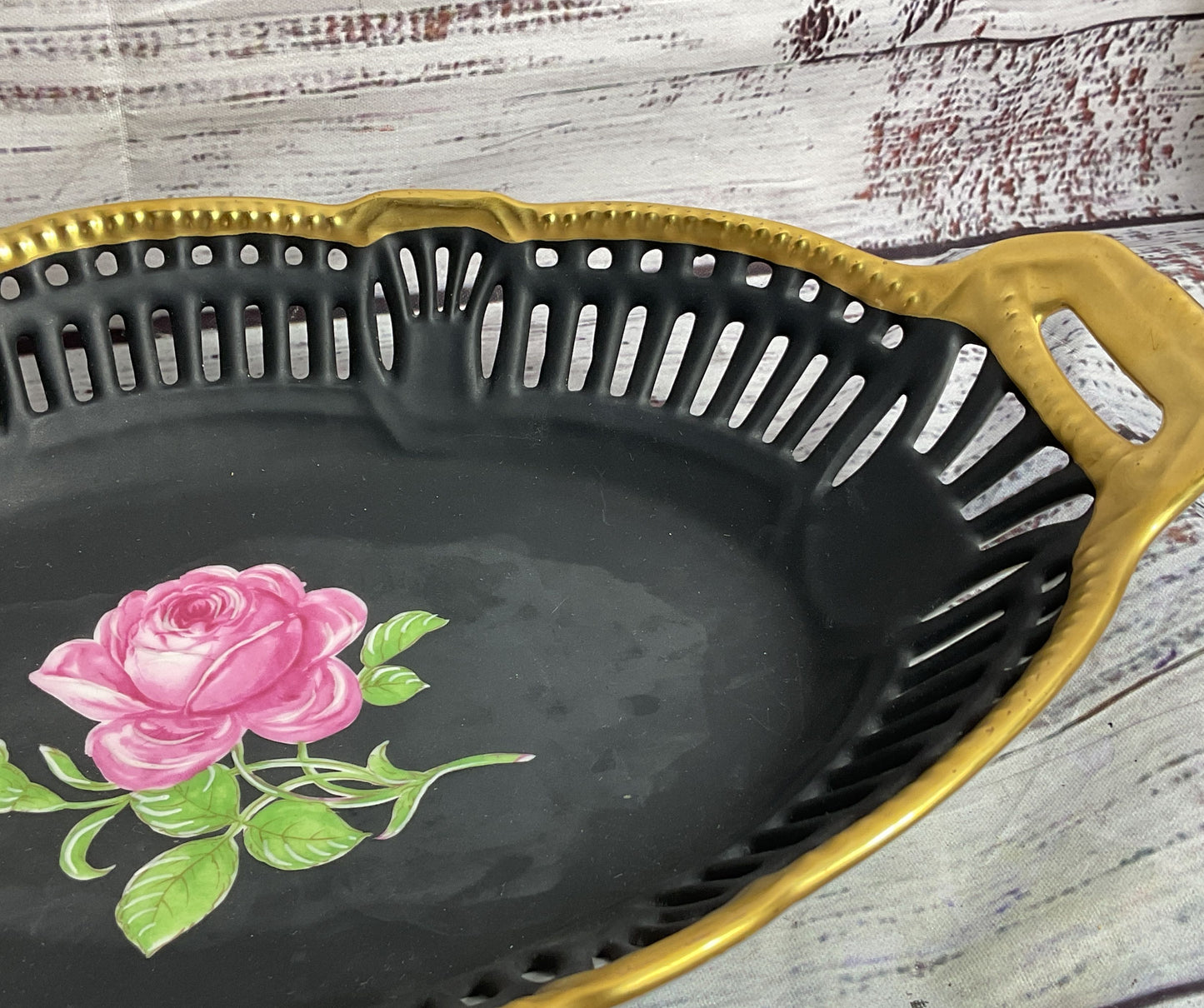 JKW Carlsbad Vintage Rose Tray Black Gold