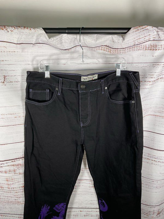 By Slik Skull Prayer Black Denim Jeans Black & Purple Goth Street Wear Size 34