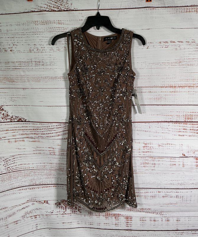NWT Aidan Mattox Sleeveless Beaded Cocktail Dress in Brown Size 0 Retail $365