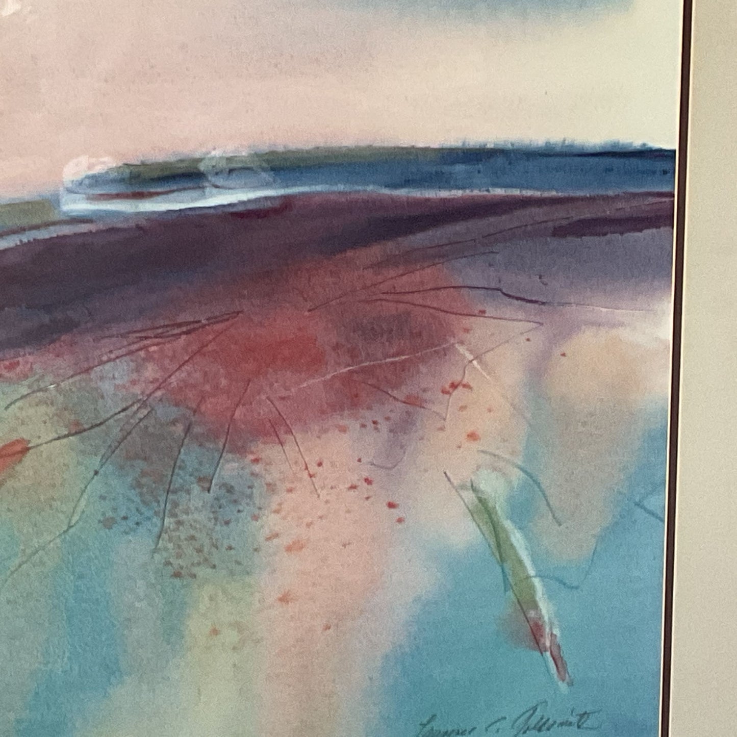 Signed VTG. LAWRENCE C. GOLDSMITH Abstract Watercolor Print- FRAMED 31.5" X 41"
