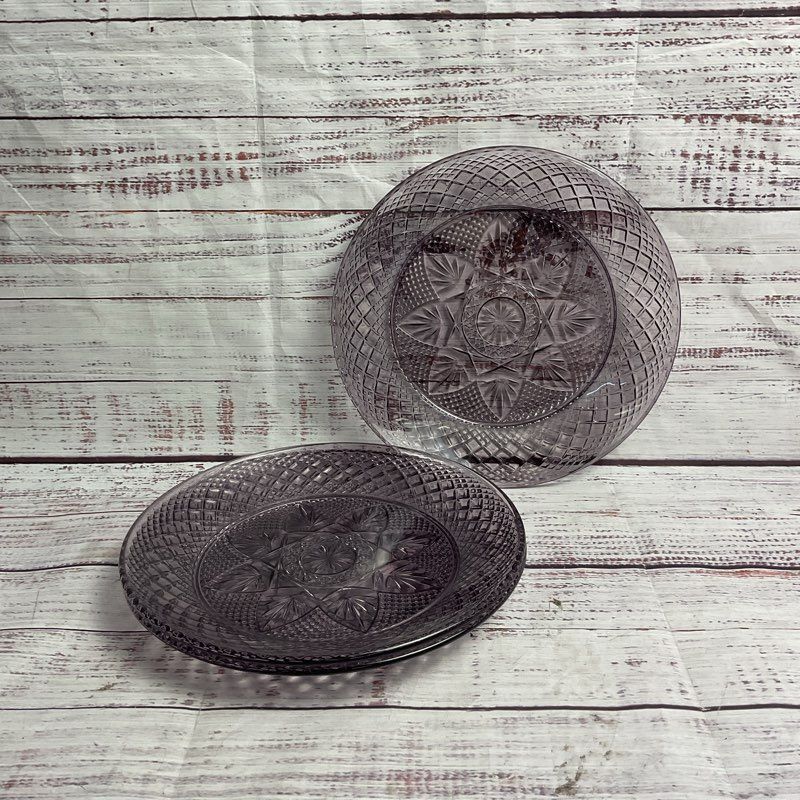 Cristal D'arques Set Of 3 Vintage Pressed Amethyst Glass 8" Salad Plates