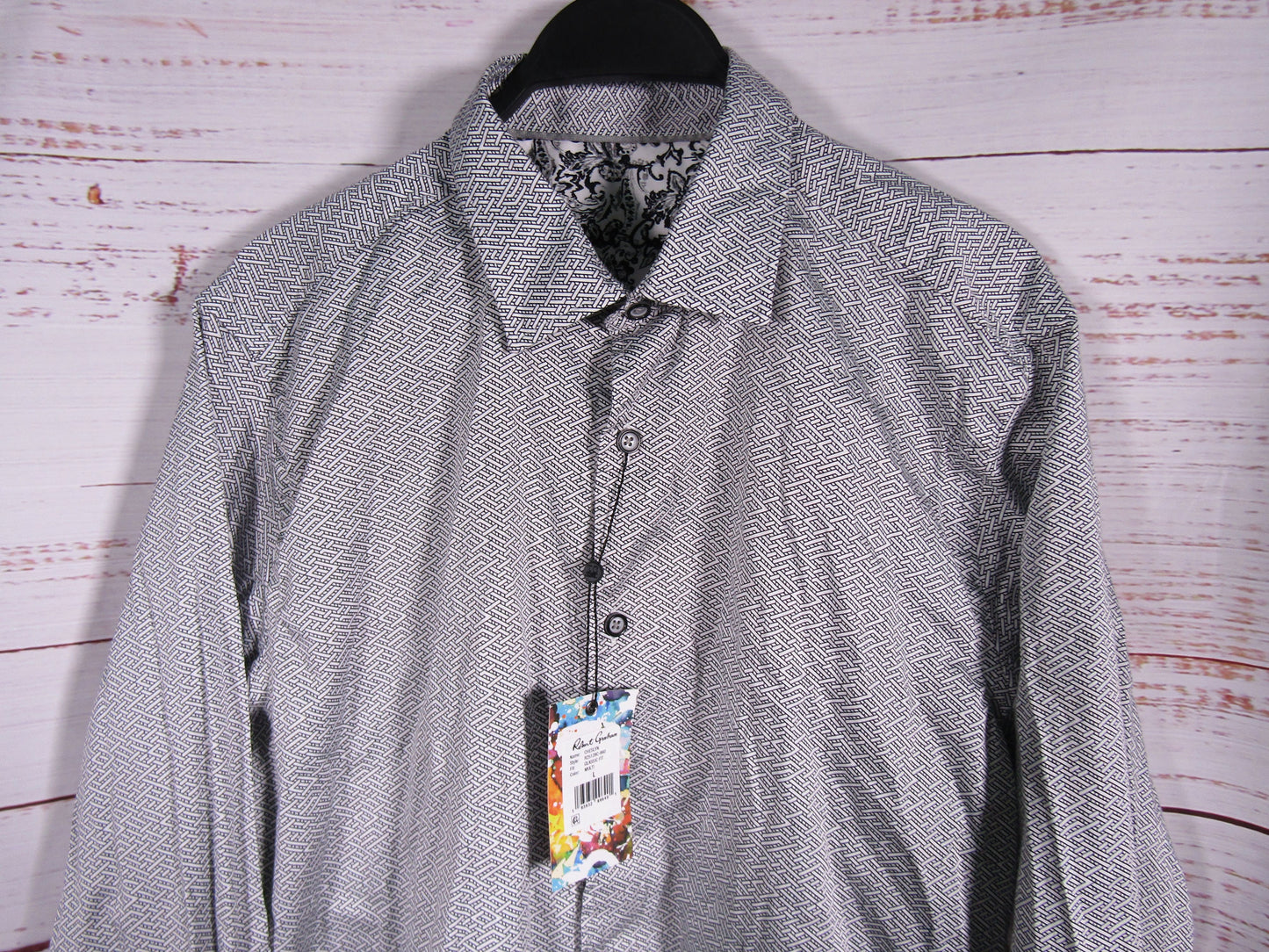 Robert Graham Cheslyn Men's White Geometric Print Long Sleeve Shirt Size L