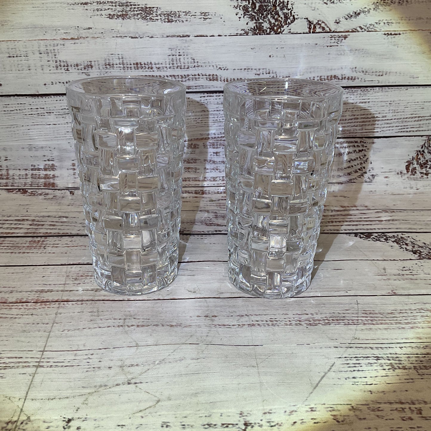 Nachtmann Clear Crystal Glass High Ball Woven Wicker Pattern 6" Glass