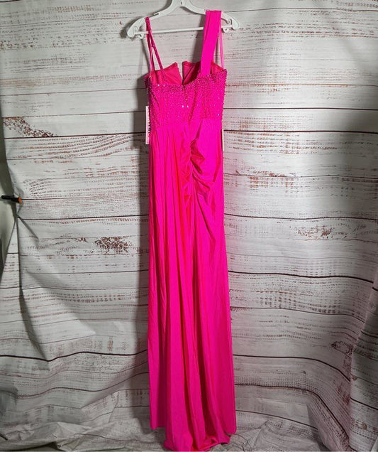 NWT Women's Colors Hot Pink Maxi Dress with beaded Bodice Size 4