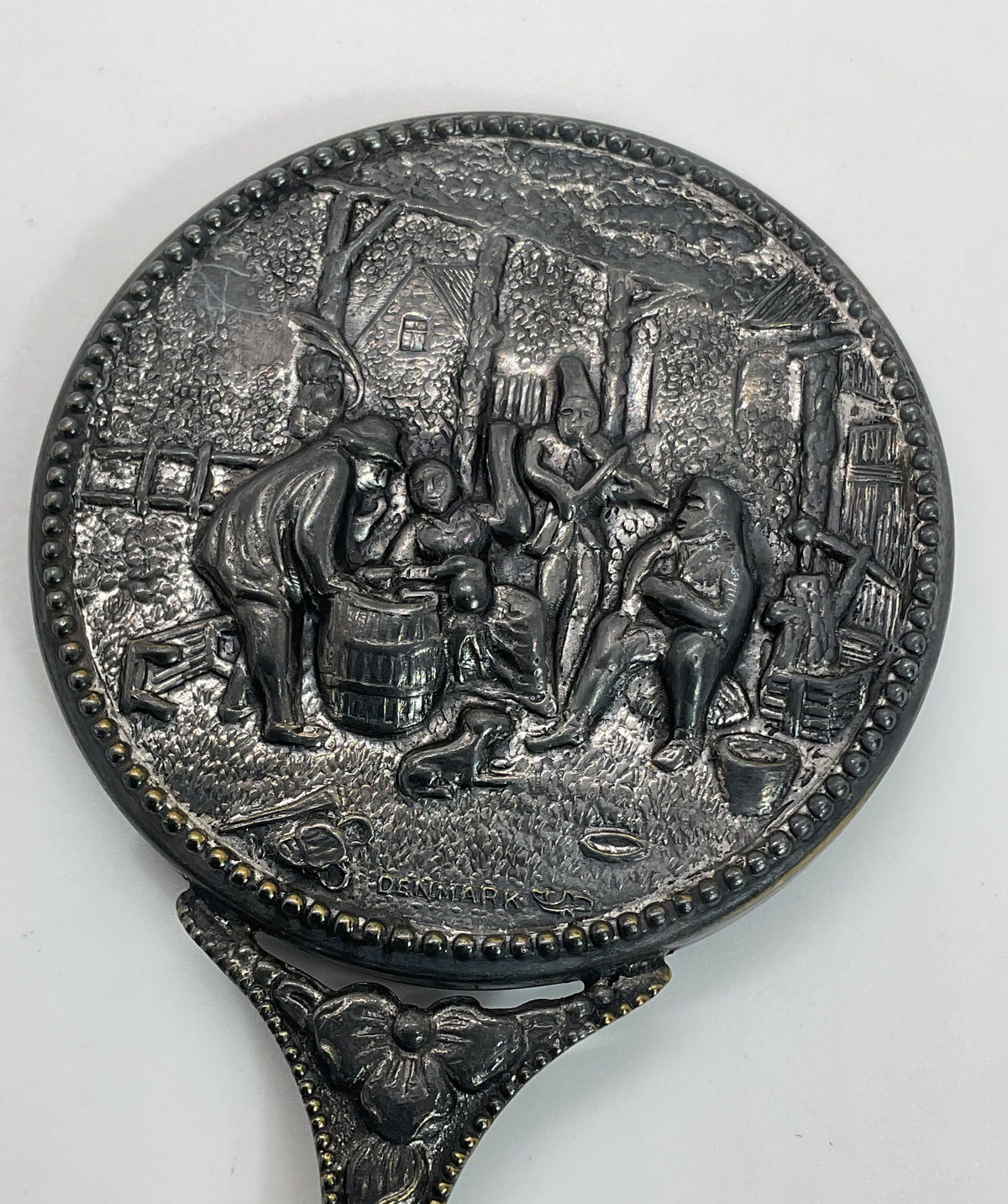 VTG./ANTIQUE Denmark Sterling Silver Repousse 4.75" Vanity Mirror- 49.72g