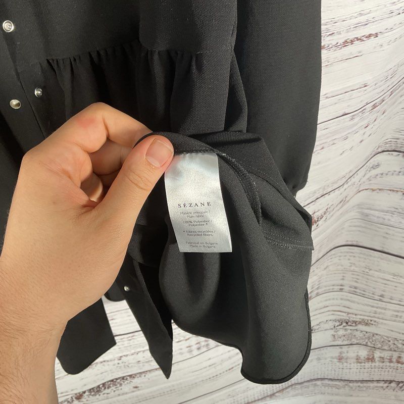Sezane Black Long Sleeve Button Up Babydoll Mini Dress - Size 34