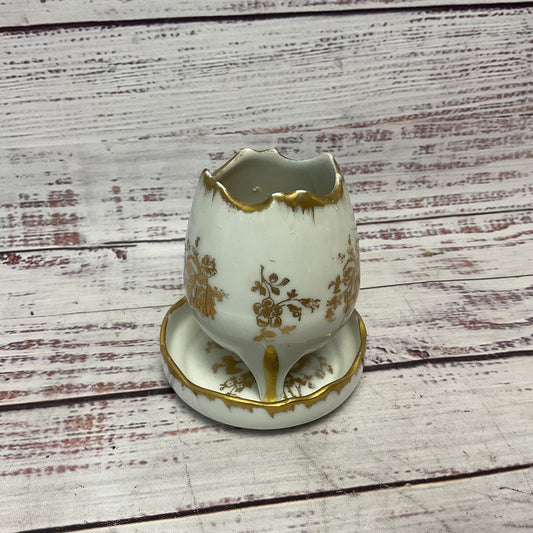 Limoges France Hand Painted Golden Gilt 3 Footed Porcelain Bowl And Dish Candle