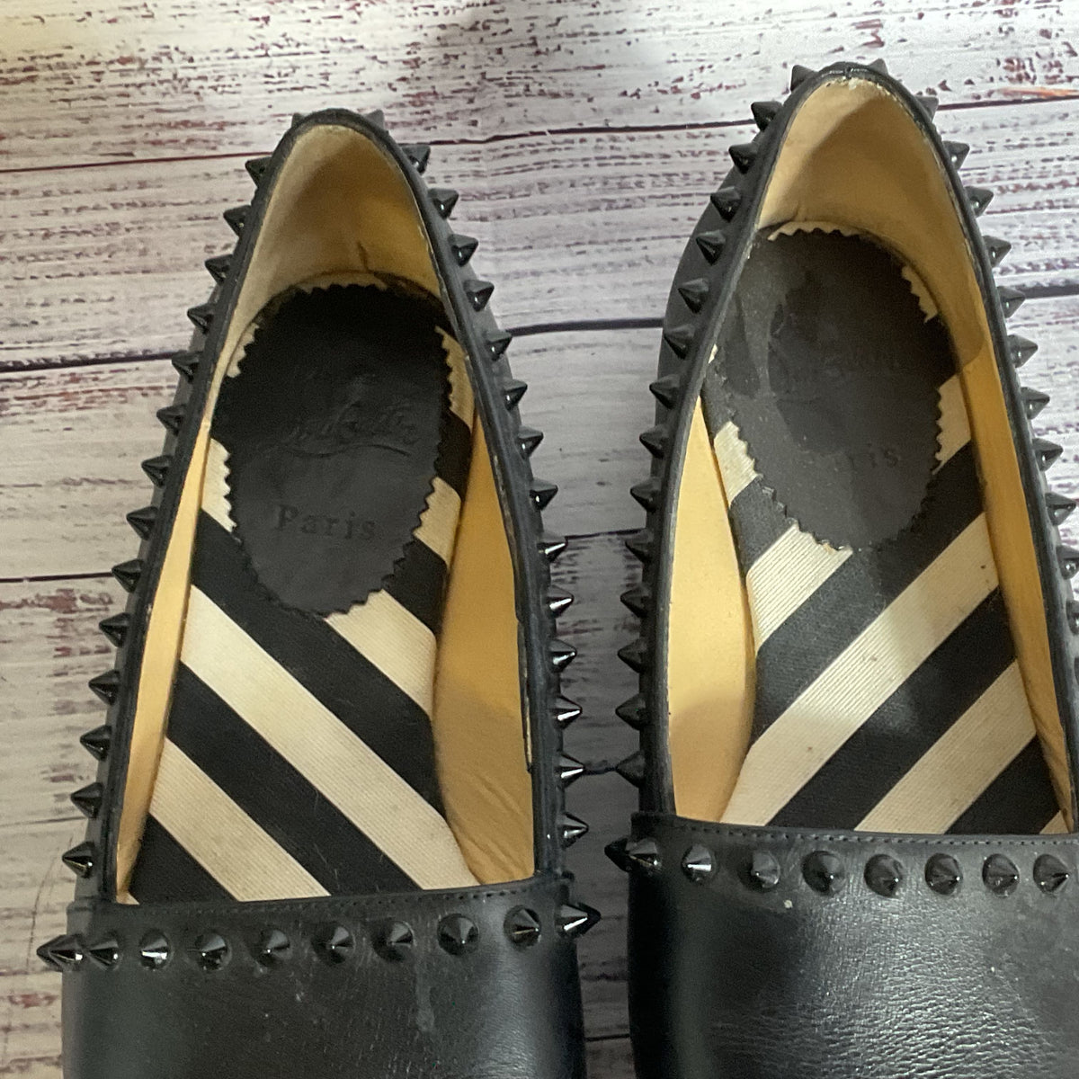 CHRISTIAN LOUBOUTIN Women's Black Leather Melides Spike Trim Espadrilles- SZ 38