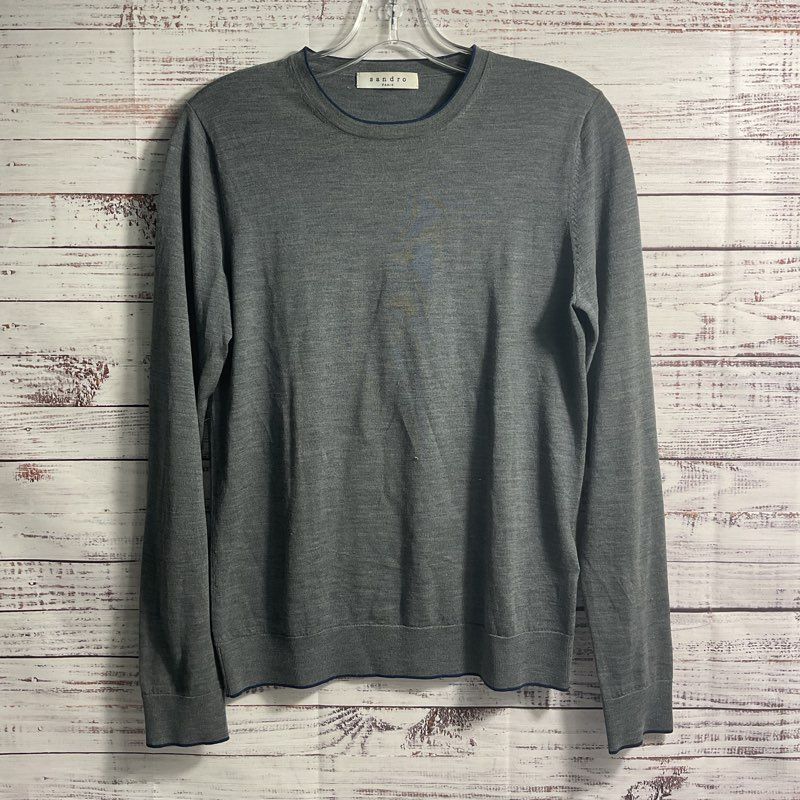 Sandro Gray Merino Wool Knit Crewneck Sweater - Size S