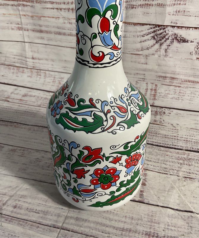 Metaxa Hand Made Porcelain Bottle Empty Decanter 11" Floral
