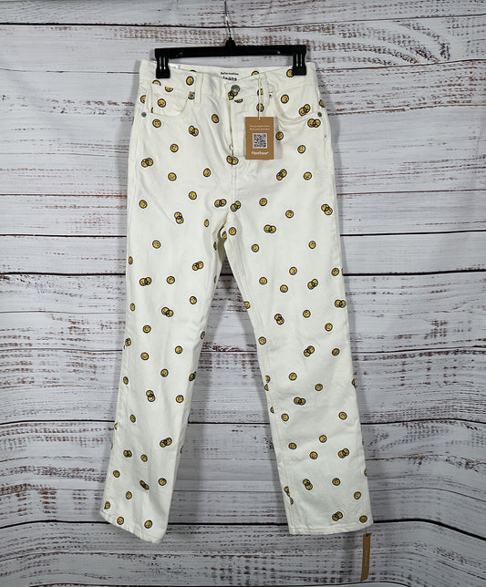 Reformation White, Smiley/Frowny Face Pattern Pants - Size 27"