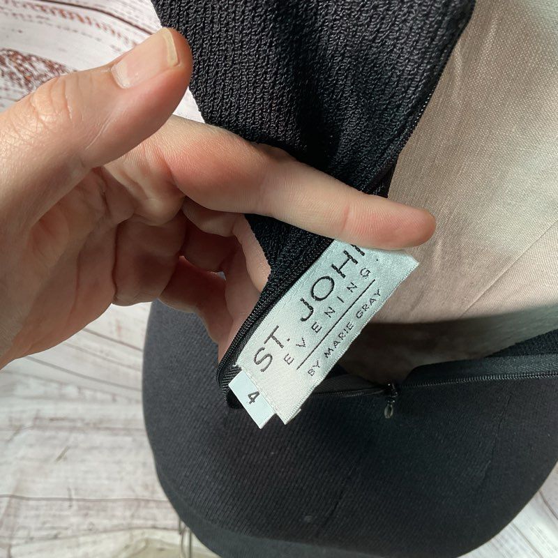 VTG. St John Evening Black Knit Rhinestone Detail Mini Evening Dress - Size 4