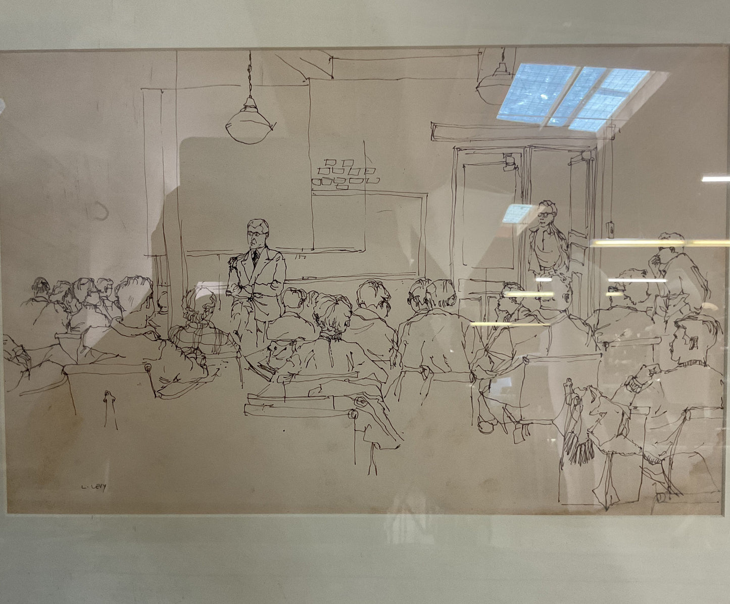 Vintage L. Levy Classroom Courtroom Gathering Pen Sketch