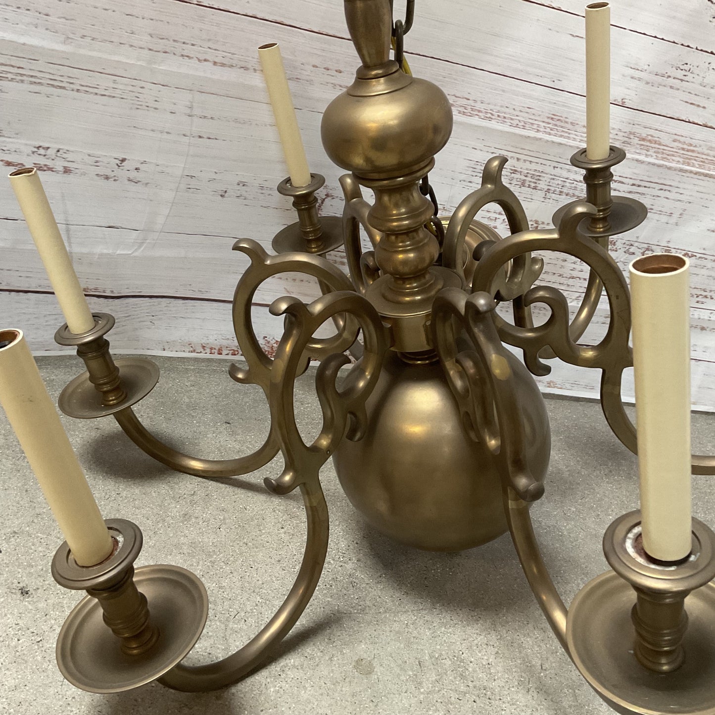 Large Brass 6 Light Arm Round Sphere Ceiling Mount Chandelier 30"