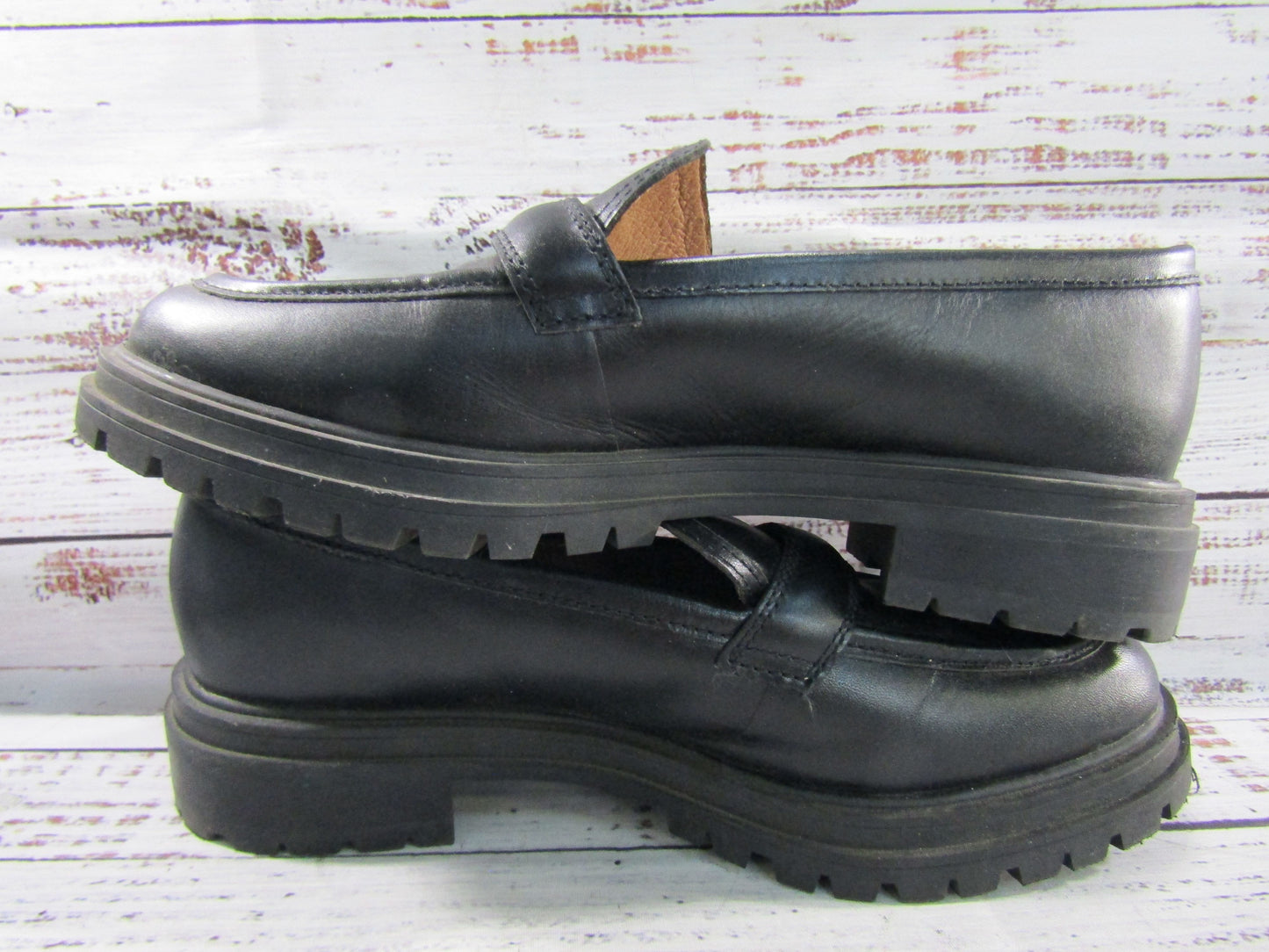 Madewell The Bradley Women's Black Leather Lug Sole Loafers Size 9.5 NG674