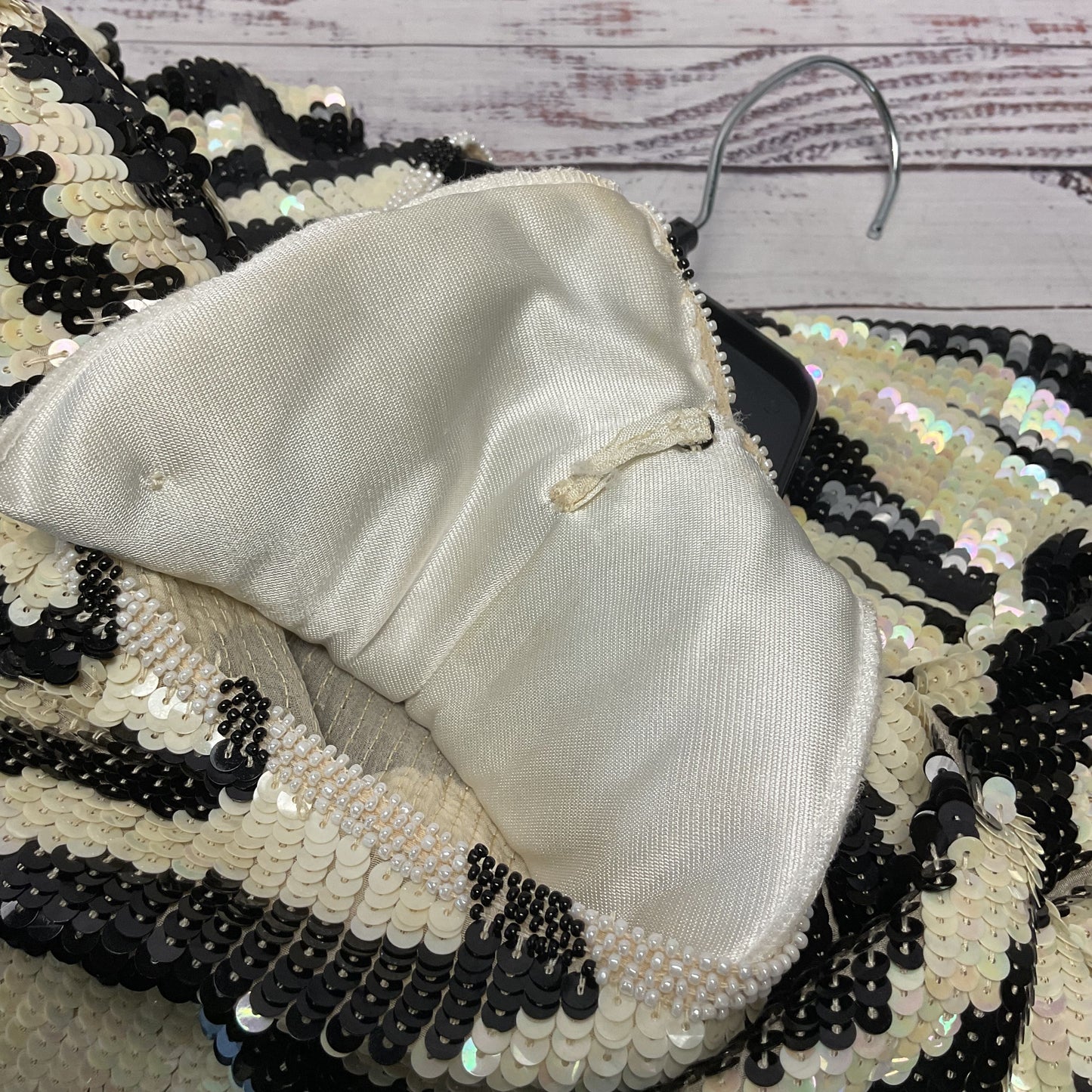 St. Martin Zebra Pattern White Black Sequin Long Sleeve Blouse - Size See Photos