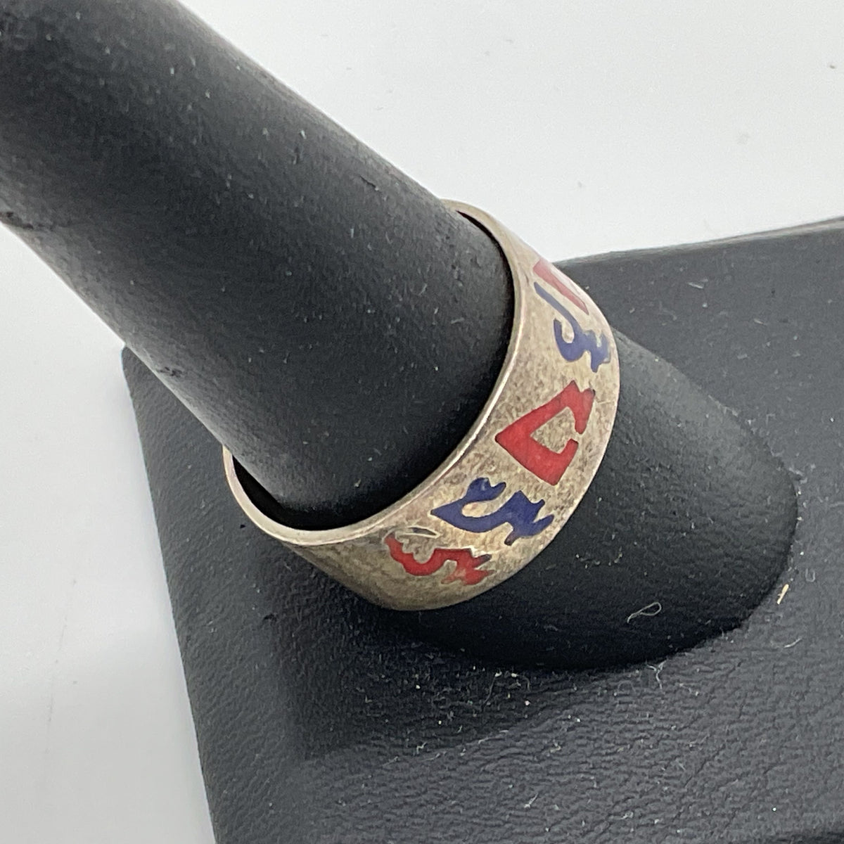 VTG. Sterling Silver & Enamel SZ 10 Ring- 3.70g
