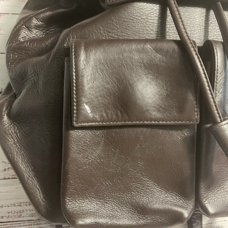 VTG. Perlina Dark Brown Leather Drawstring Rucksack Backpack
