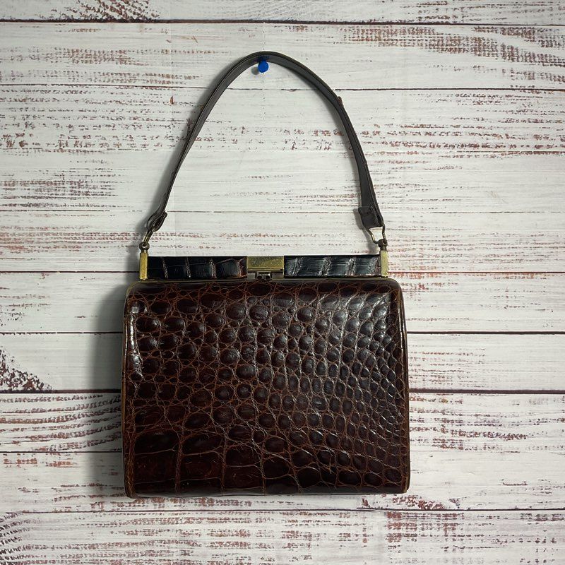 Vintage Brown Crocodile Leather Handbag Purse