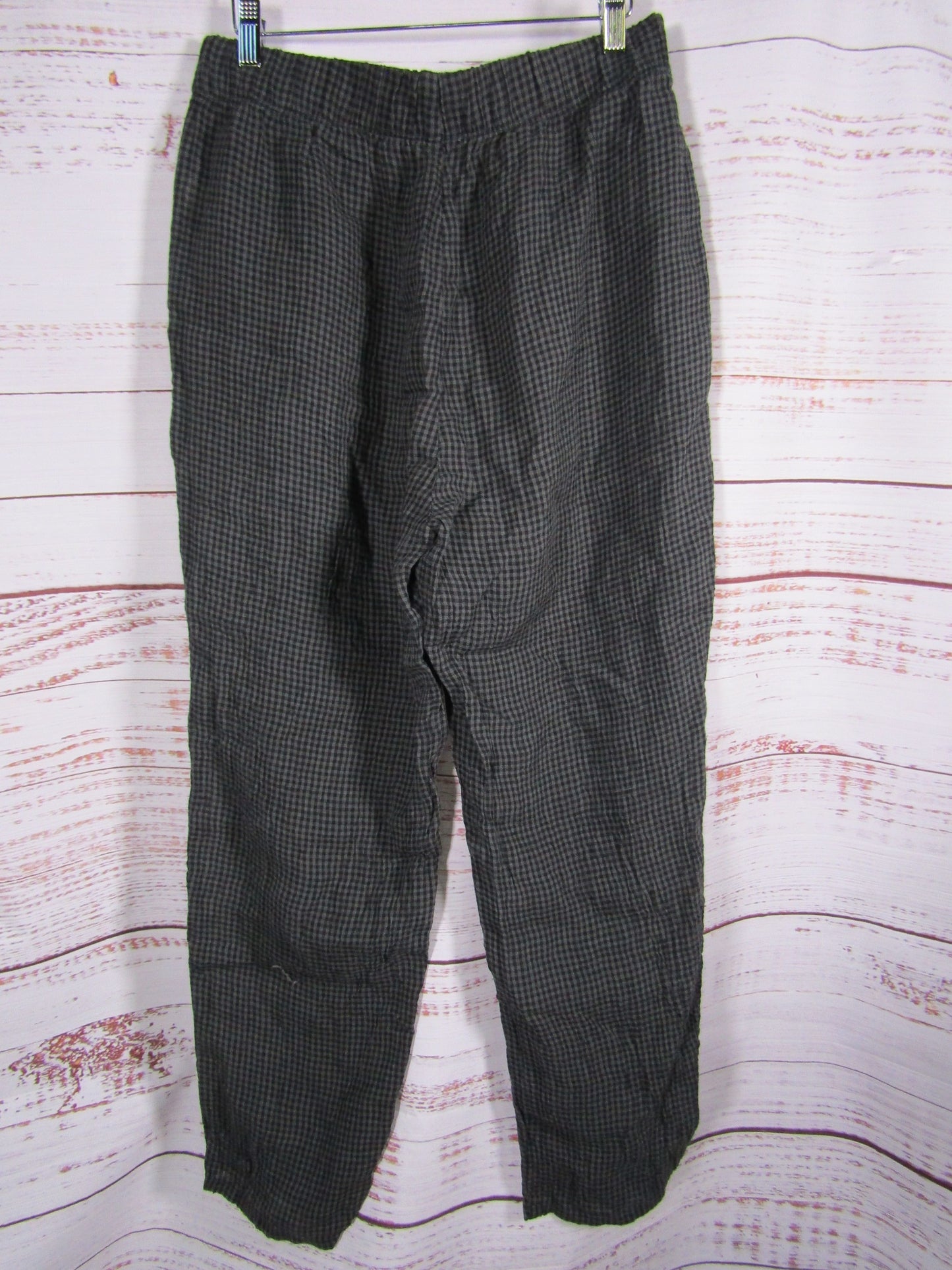 Eileen Fisher Women's Gray Microcheck Organic Linen Pants Size S