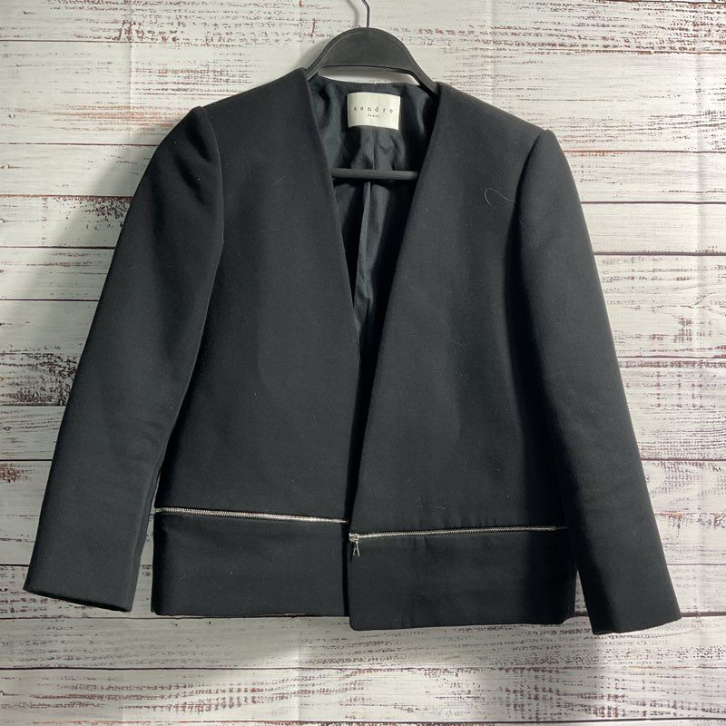 Sandro Black Zipper Detail Cropped Blazer Jacket - Size 36