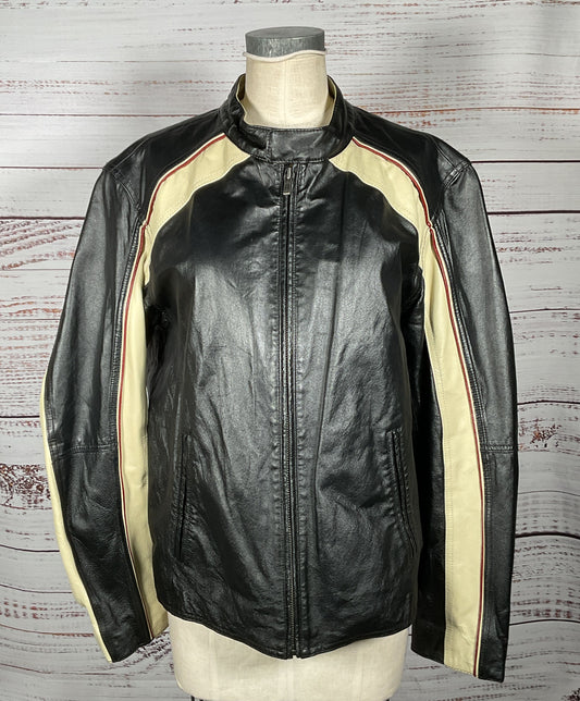 Wilsons Leather Vintage Cafe Racer Motorcycle Jacket Black L